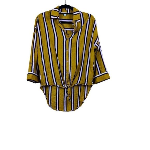 Favlux Fashion Blouse Tops Striped Mustard Size S - Picture 7 of 7